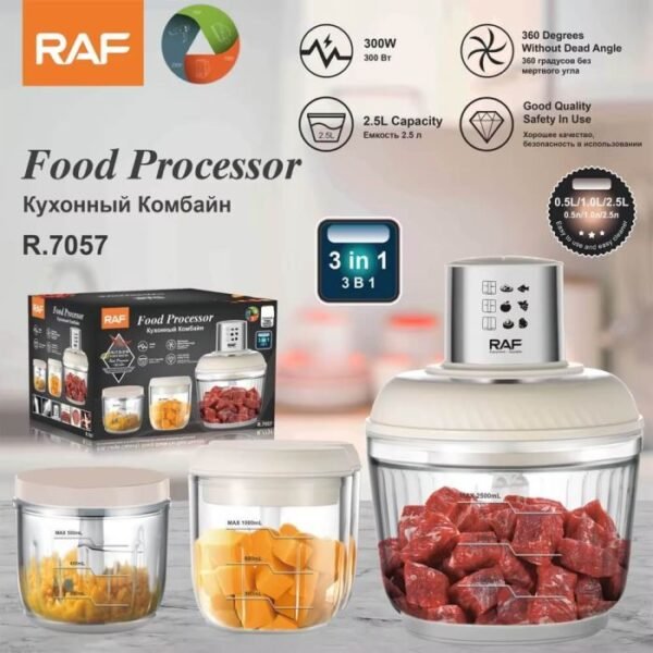 3 in 1 food processor 300w 2 5l with grinder and chopper by raf 1 1