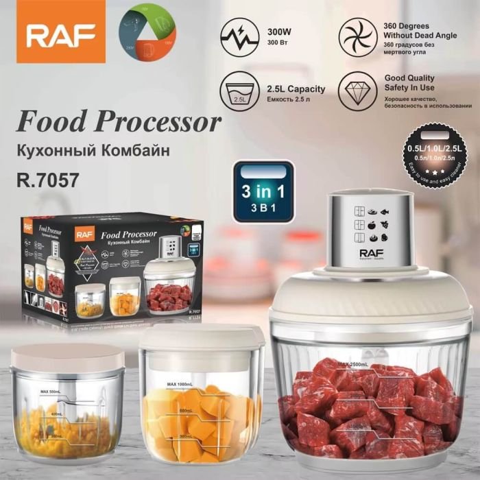 3 in 1 food processor 300w 2 5l with grinder and chopper by raf 1 1