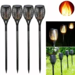 مصابيح شمسية بلهب واقعي 72 LED، تشغيل تلقائي، مقاومة للعوامل الجوية، إضاءة ديكور للحدائق