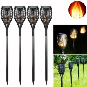 مصابيح شمسية بلهب واقعي 72 LED، تشغيل تلقائي، مقاومة للعوامل الجوية، إضاءة ديكور للحدائق