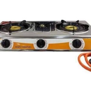 طباخ غاز ستانلس ستيل 3 عيون TOP COSONIC مع خرطوم ومنظم الغاز