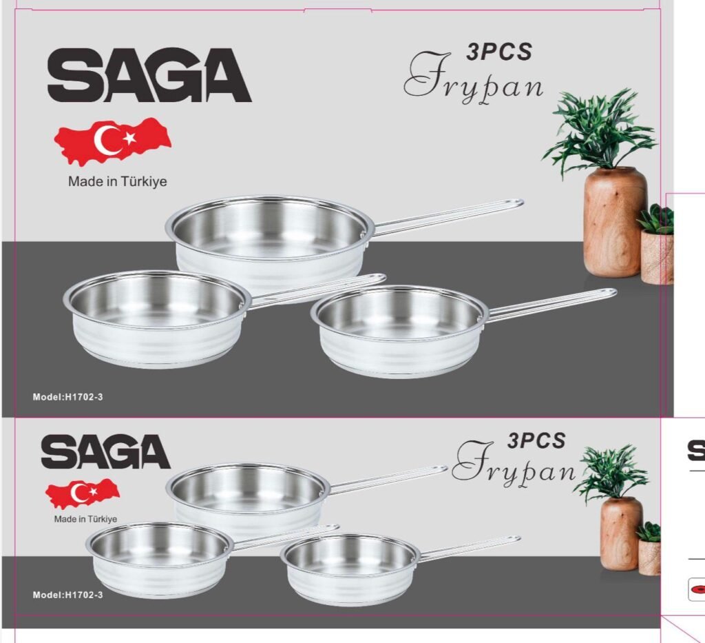 طقم مقالي ساجا (SAGA) التركية المكون من 3 قطع من الستانلس ستيل اللامع بقاعدة حرارية سميكة بذكاء وبامتياز.