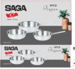 طقم مقالي ساجا (SAGA) التركية المكون من 3 قطع من الستانلس ستيل اللامع بقاعدة حرارية سميكة بذكاء وبامتياز.