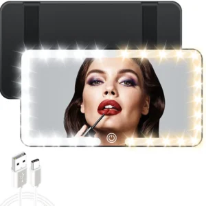 مرآة مكياج للسيارة LED – قابلة للشحن عبر USB وتثبيت على حاجب الشمس بذكاء وبامتياز