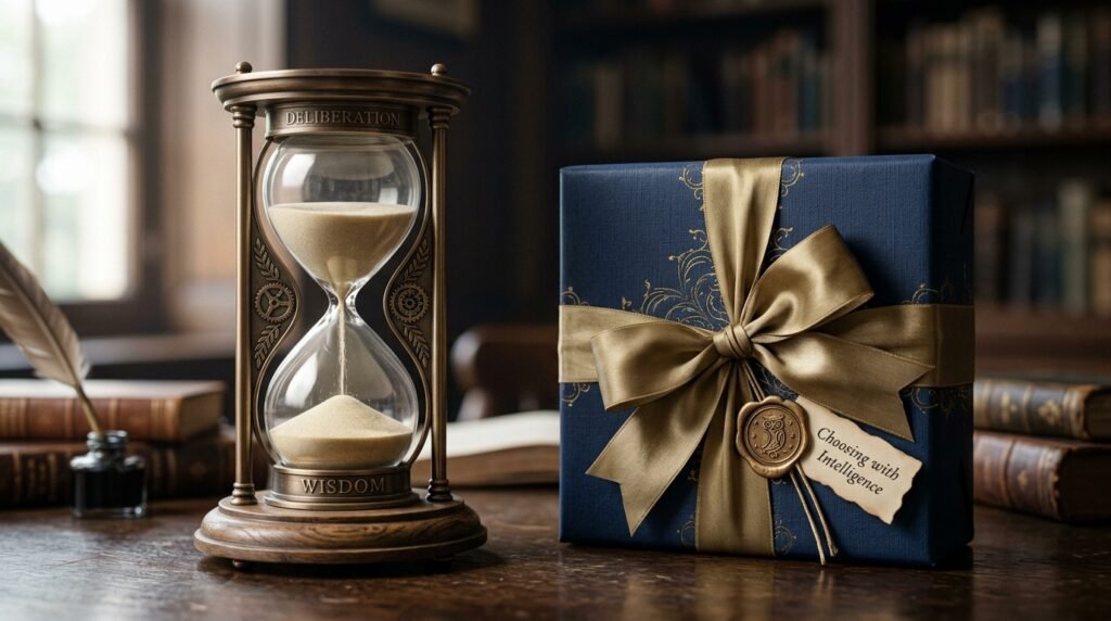 Gift box and hourglass symbol 202605030305