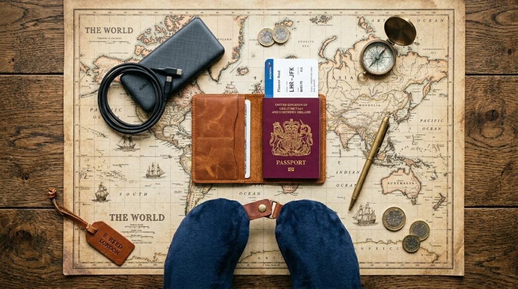 Travel kit flat lay map 202605141850
