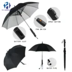 Whole Sale Automatic Windproof Big Golf Umbrella with Fan Summer Umbrella